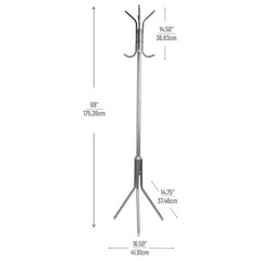 Silver Freestanding Coat Rack Hall Tree Metal 69 In. H X 16.5 In. W X 14.75 In.