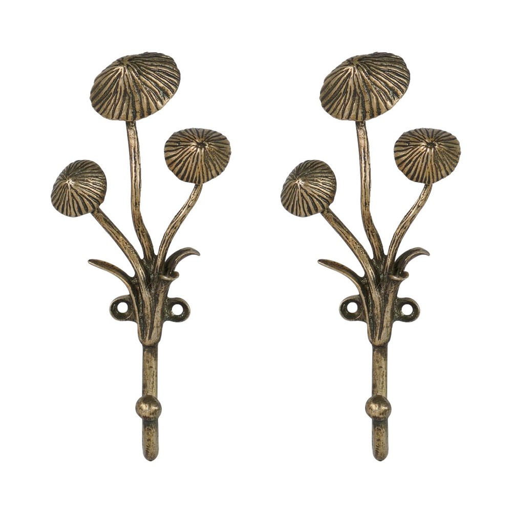SOFFEE DESIGN 2pcs Metal Gold Coat Hooks with 3D Mushrooms Shape, for Entrywa…