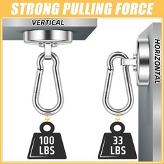 8 Pack 100LBS Neodymium Magnet Hooks with Swivel Carabiner, Strong Heavy Duty