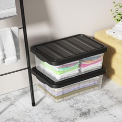 2 Packs 14 Quart Clear Storage Box Medium Container Organizer Black Lid