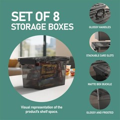 Black Plastic Storage Latch Bins, 8 Pack Clear Plastic Handle Box with Lids a…