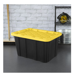 Sterilite 27 Gal Large Storage Bin Tote Snap-On Lid Black Yellow 6 Pack NEW !!