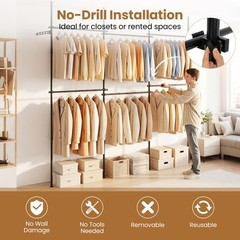 Adjustable Floor to Ceiling Clothes Rack with 6 Hanging Rods and Folding Drying
