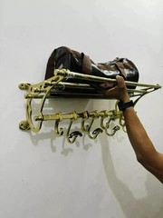 Vintage Wall Mounted Coat Hat Rack with Top Shelf 8 Double Hooks Metal Entryway