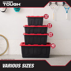 2 Pack Hyper Tough 17 Gallon Heavy Duty Plastic Storage Bin Box Black Red Lid