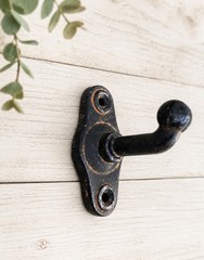 Industrial Black Rusted Cast Iron Wall Mounted Hook W/ Rustic Finish VTG Look 3”