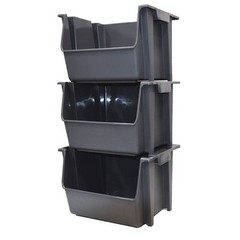 2PACK Mighty Tuff Large Nesting Stack Storage Bin, All, Plastic, Gray