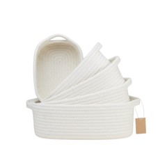 5-Piece Rectangle Storage Basket Set Natural Cotton Baby Nursery Toy Basket Bin