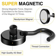 Black Magnetic Hooks, 50 LB Heavy Duty Magnet with Hook, 20 Packs Strong Rare…