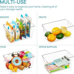 Clear Plastic Storage Bins – 6 Count with Handles for Easy Kitchen Organization