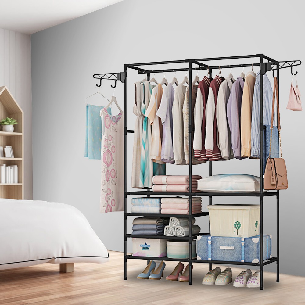 66 in Garment Rack Storage Closet Clothing on Wheels Hanging Clothes Heavy Duty