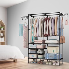 66 in Garment Rack Storage Closet Clothing on Wheels Hanging Clothes Heavy Duty
