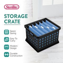 Sterilite Stackable Plastic Storage Open Crate Bin Organizer Box, Black (6 Pack)