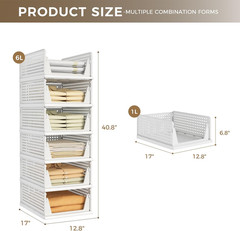 6 Pack Closet Organizers Storage Bins, Stackable Plastic Drawer Basket for Cloth