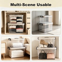 4 Pack 360 QT 340L Clear Storage Bins with Lids Stackable Plastic Organizer