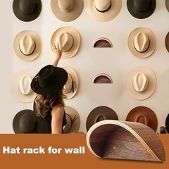 Cowboy Hat Rack for Wall,2 Pack Wooden Hat Holder,With Satin Finish Hat Hooks,No