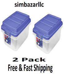2pk Hefty 18 Quart Clear Plastic Latched Storage Bin with Blue HI-RISE Lid,Adult