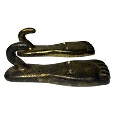 2 Small Solid Brass Foot Shaped Key Wall Hooks