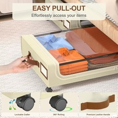 GoMaihe XXL Under Bed Storage | 4-Pack Rolling Bins with Clear Lids for Clothes