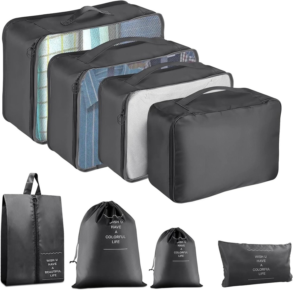 Packing Cubes for Travel- 8 Set Luggage Organizer Bags for Family, Mesh Breathab
