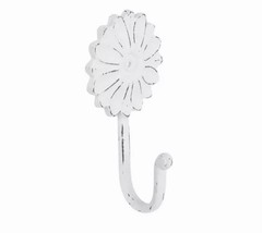 Rustic White Metal Flower Wall Hook Floral Coat Robe Hook Lightweight 5.3 In