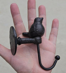 Vintage Lot 2 BLACK IRON BIRD ON BRANCH HOOKS Wall Hanger -Towels, Coats, Bags