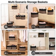 4 PCS Storage Baskets Shelves Woven Cotton Rope 12.5×9.1×7.9 Inch Black Jute