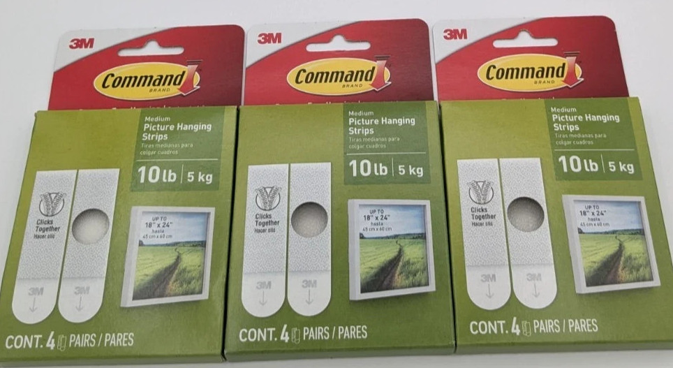 3M Command Medium Picture Hanging Strips Holds 10 lb 3 Packs 4 Pairs Per Pack