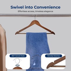 SereneLife 30 Pcs Wooden Hangers – Non-Slip w/ Chrome 360° Swivel Hook