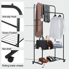 Industrial Pipe Metal Clothes Rail Heavy Duty Garment Hanging Rack Laundry Room
