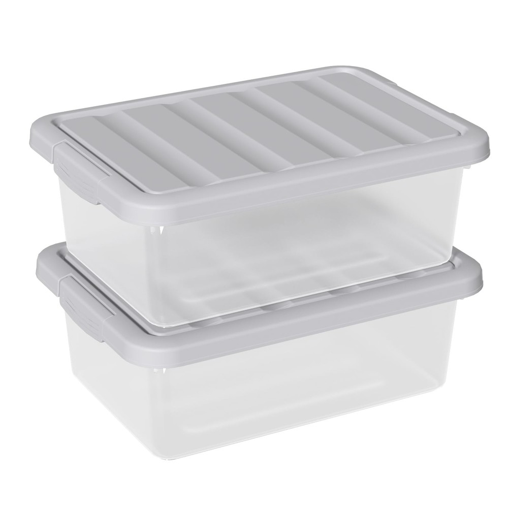 2 PCS 14 Quart Plastic Clear Storage Bin Stackable Latching Box Grey Lid