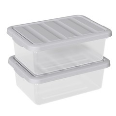 2 PCS 14 Quart Plastic Clear Storage Bin Stackable Latching Box Grey Lid