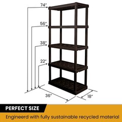 Hyper Tough Plastic Storage Shelves Garage Shelving Unit 5-Tier 73.80″H x 17.75″