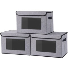3 PCS Gray Fabric Storage Baskets Boxes With Lids Handles 13×9.1×7.9 Inch