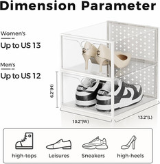 15 Pack X-Large Shoe Storage Boxes Fit Size 12, Shoe Organizer for Closet Clear