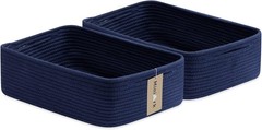 Large Shallow Organizing Baskets 15x11x5.1 Inches Rope Woven Storage Bins