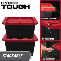4 Pack Hyper Tough 12 Gal Heavy Duty Storage Bins Snap Lid Black & Red
