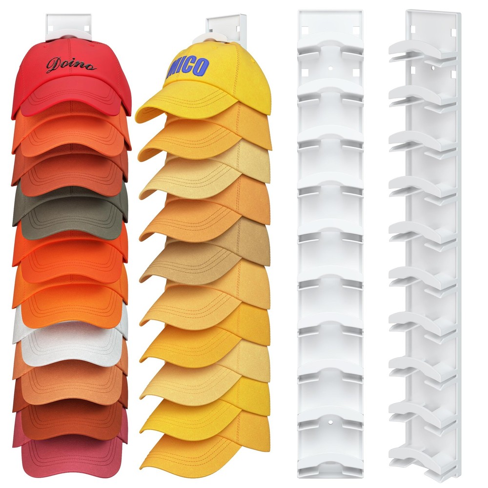 Hat Organizer Hold up to 20 Hats, 2 Pack Hat Rack for Wall with Strong Adhesi…