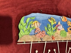 Towel Coats Rack Wall Mount 5 Hooks. Sealife Multicolor. Undersea Fish. Nautical
