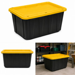 27 Gal. Tough Storage Tote in Black and Yellow