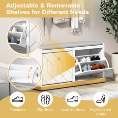 Shoe Storage Cabinet with Bench 2 Flip Drawers Shoe Rack Storage Organizer White