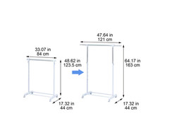 Clothing Rail Adjustable Height Wheels Rolling Garment Rack Metal Chrome, White