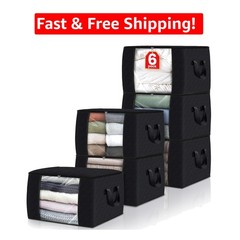 Black Storage Bins with Reinforced Handles – 6 Count, 60L Capacity