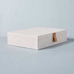Large Fabric Storage Box with Faux Leather Accent Cream