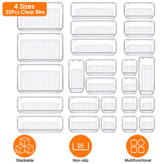 25Pcs Clear Plastic Drawer Organizers Set