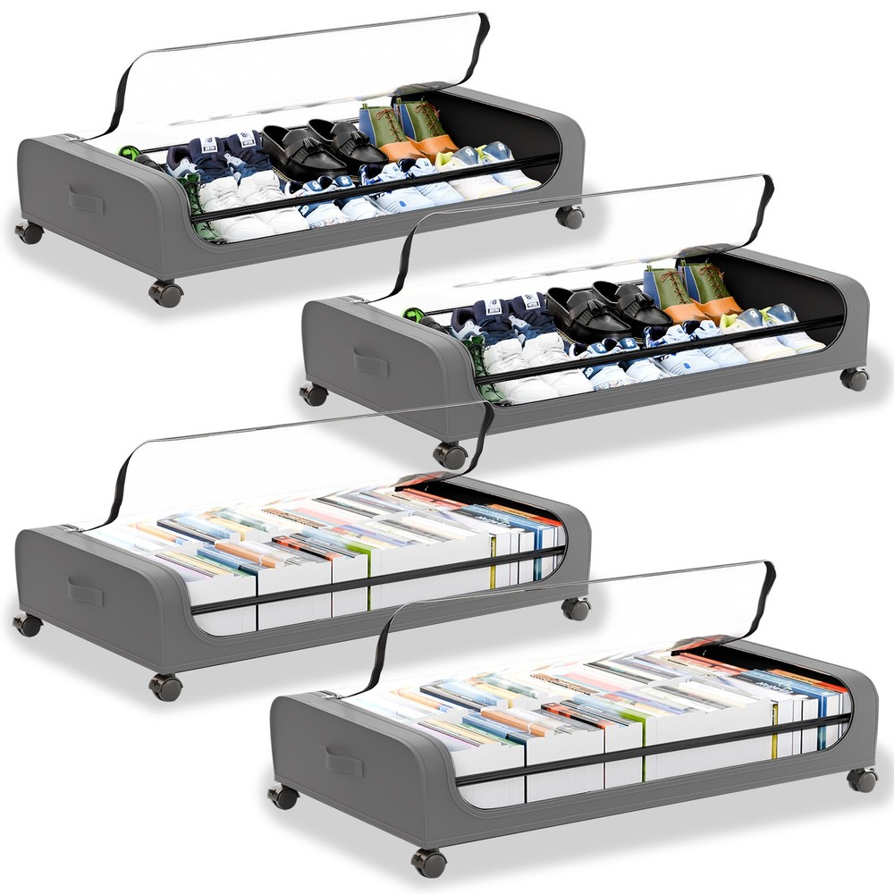 4 X Under Bed Containers Closet Box w/ Zipper Rolling Organizer Bedding Storage