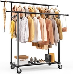 HOKEEPER Double Rod Clothes Rack Heavy Duty Clothing Rack 450LBS Garment Rack