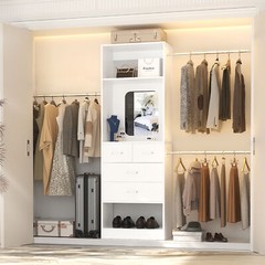 48″-96” Extendable Walk in Closet Organizer System with 4 Drawers ＆ Hanging Rods