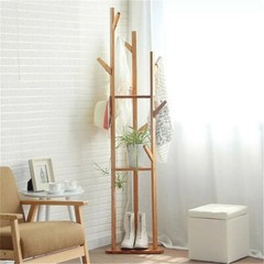 Solid Wood Floor Standing Hat Coat Jacket Hanger Storage Stand W/ Umbrella Rack
