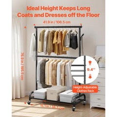 Uimoso Mobile Garment Rack with Hanging Rods, Side Hooks Clothes Storage Shelves